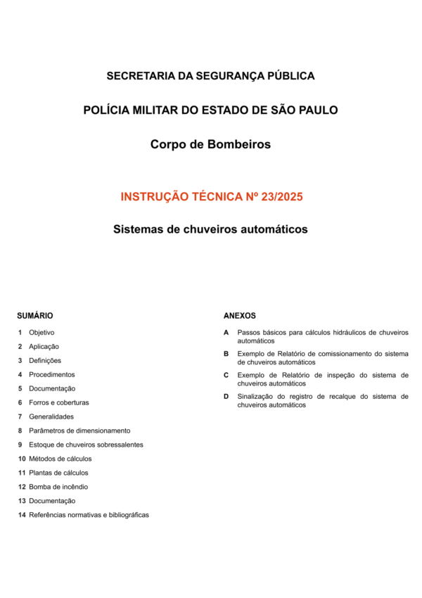 Instrução Técnica 23/2025 - Sistemas de chuveiros automáticos